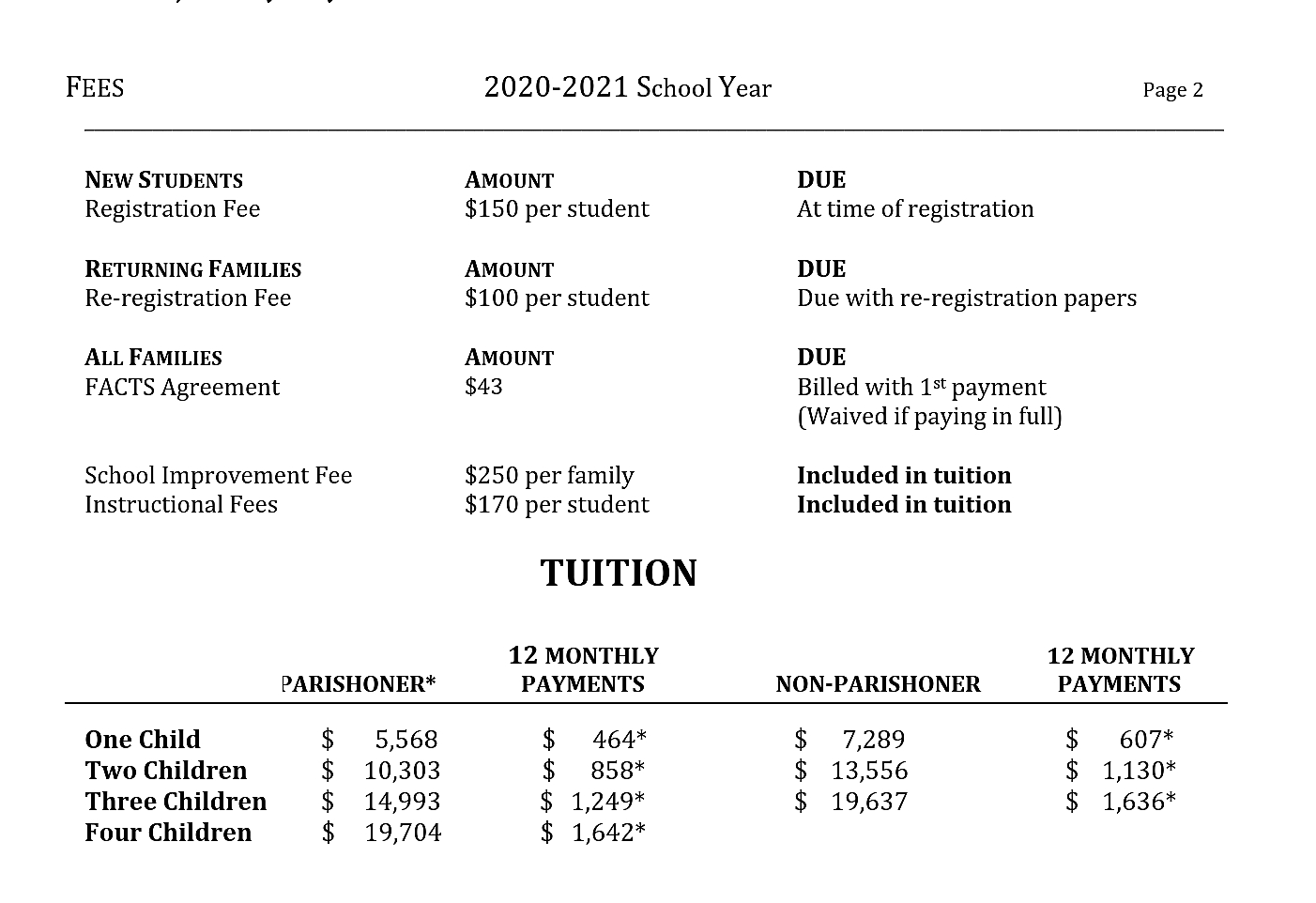 Tuition Nativity Catholic School