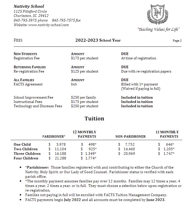 Tuition Nativity Catholic School